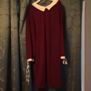 Maroon long sleeve white collar dress